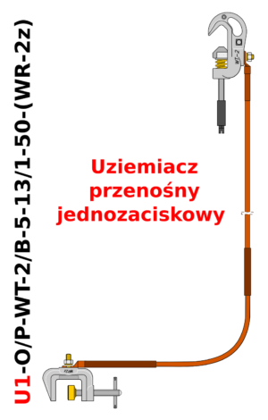 Uziemiacz przenośny jednozaciskowy na przewody okrągłe i szyny płaskie U1-O/P-WT-2/B-5-13/1-50-(WR-2z)
