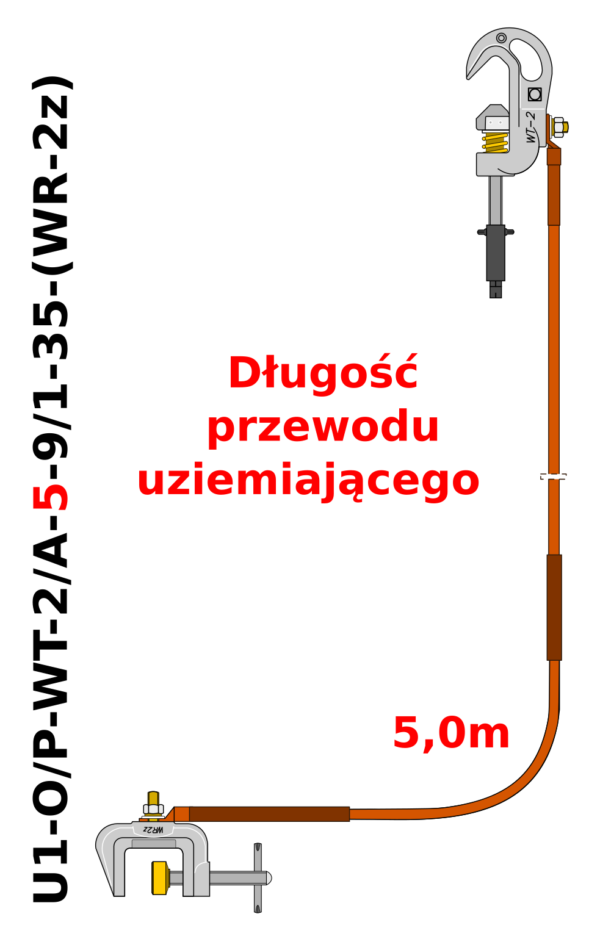 Uziemiacz przenośny jednozaciskowy na szyny płaskie i przewody okrągłe U1-O/P-WT-2/A-5-9/1-35-(WR-2z)