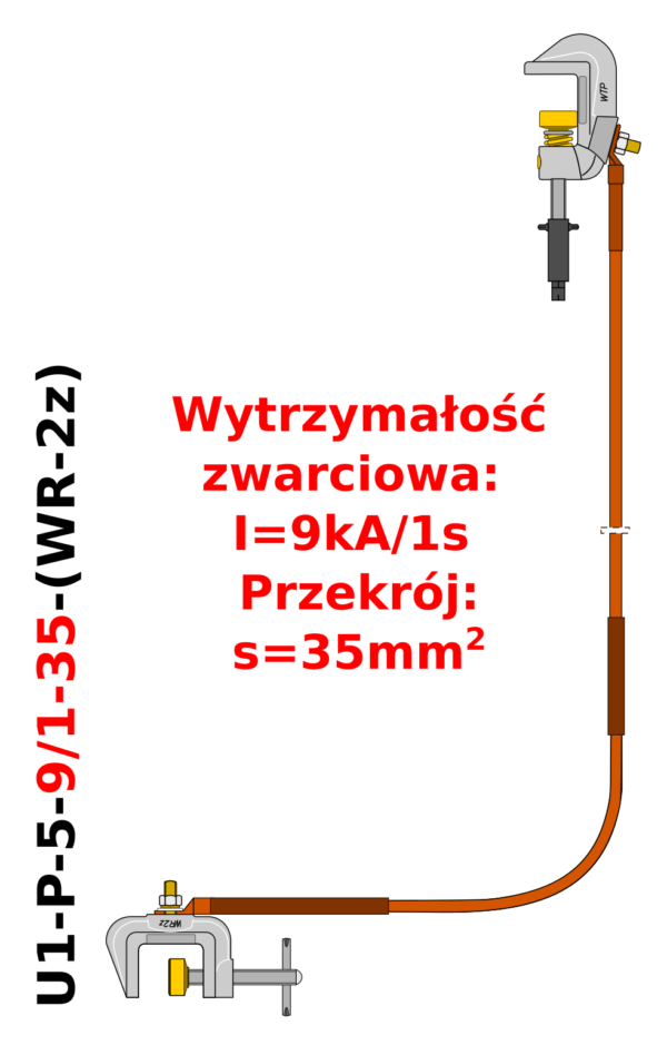 Uziemiacz przenośny jednozaciskowy do szyn płaskich U1-P-5-9/1-35-(WR-2z)